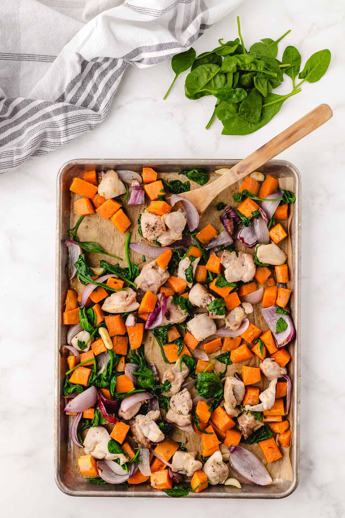 chicken and sweet potatoes recipe in the oven after cooking