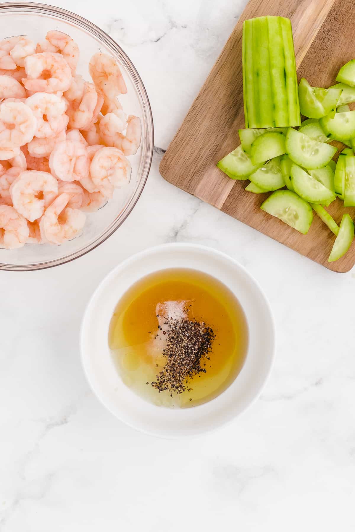 dressing for shrimp salad on a white counter