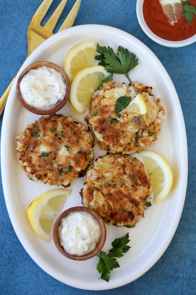 gluten free crab cakes without filler on a white plate