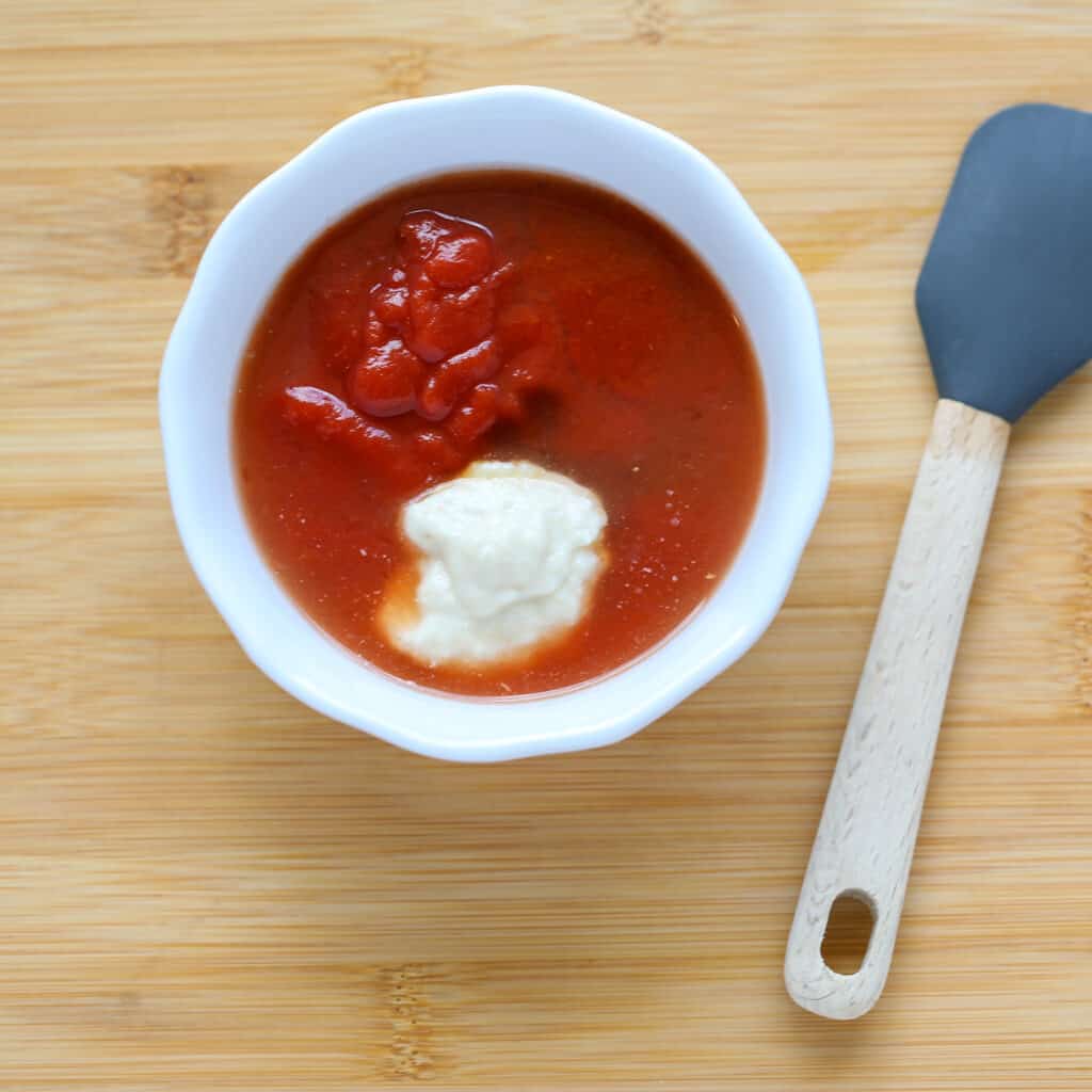 shrimp cocktail sauce without sugar ingredients getting mixed in a small bowl