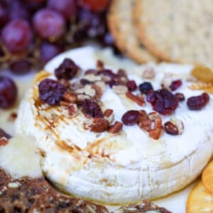 brie in air fryer recipe with honey pecans and cranberries
