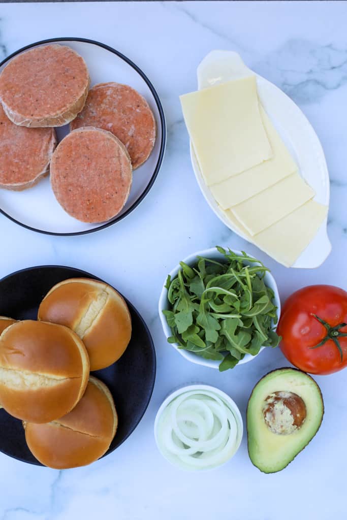 frozen salmon patties in air fryer ingredients on a white board