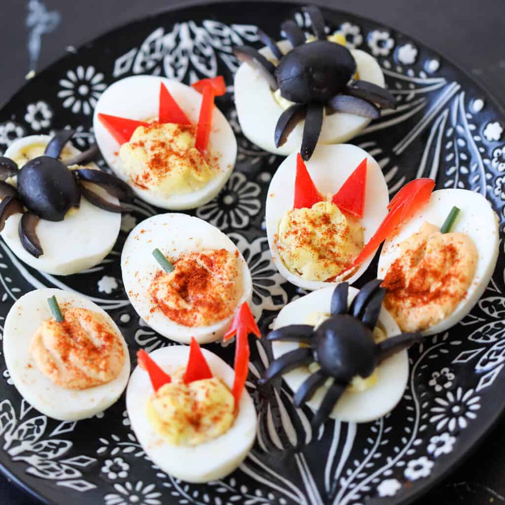 halloween themed deviled eggs devils spiders pumpkins