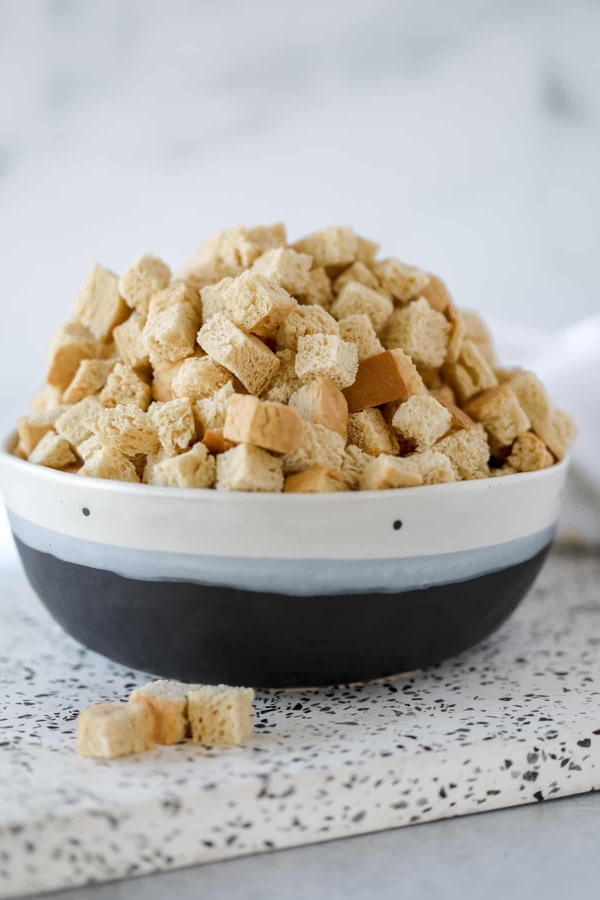 dry bread for stuffing heaped in a bowl