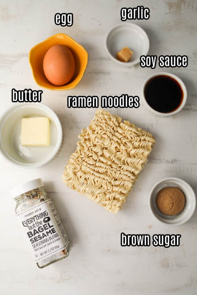 viral ramen hack ingredients on a white background