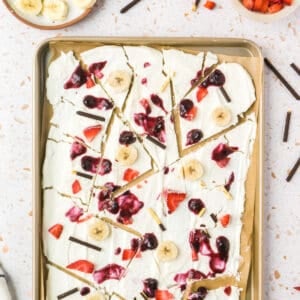 breaking the frozen yogurt bark after it's been frozen i