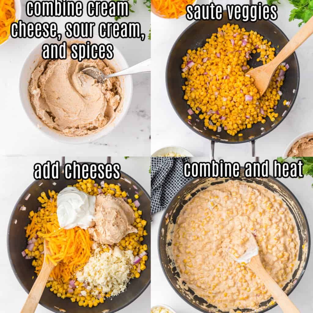 the recipe steps for mexican street corn dip