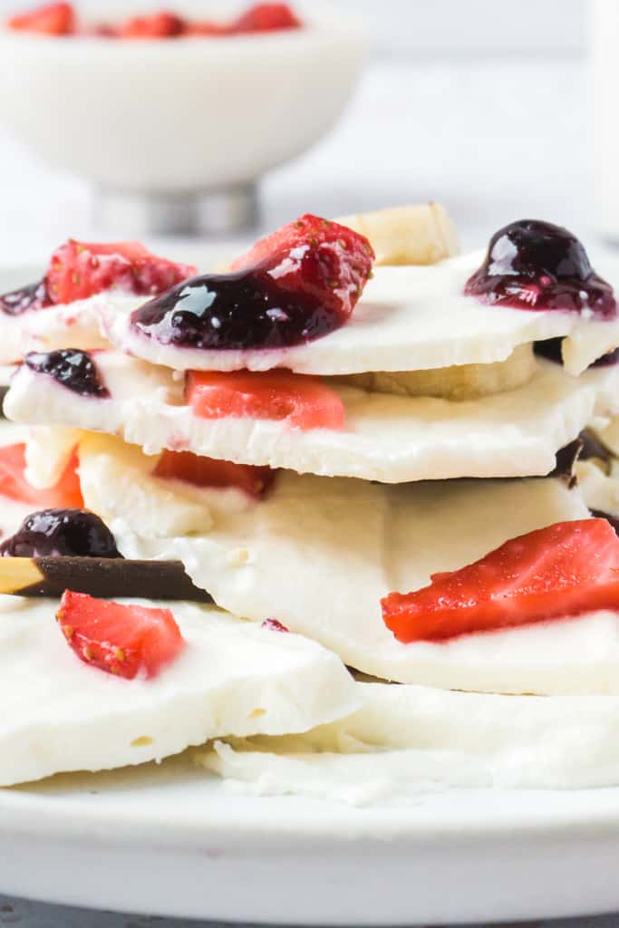 yogurt bark with fruit stacked up