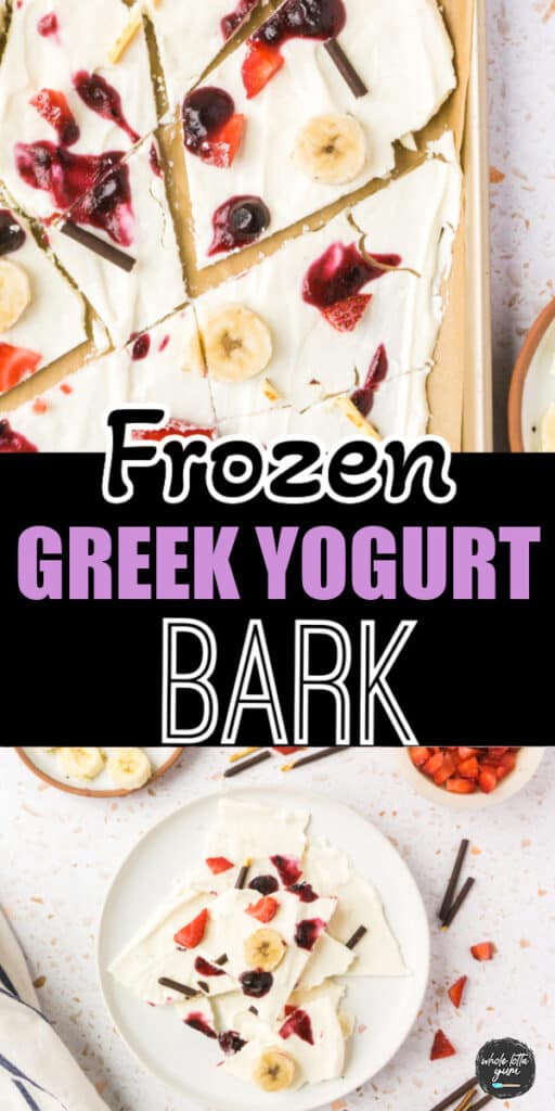 yogurt bark with berries and bananas pin for pinterest