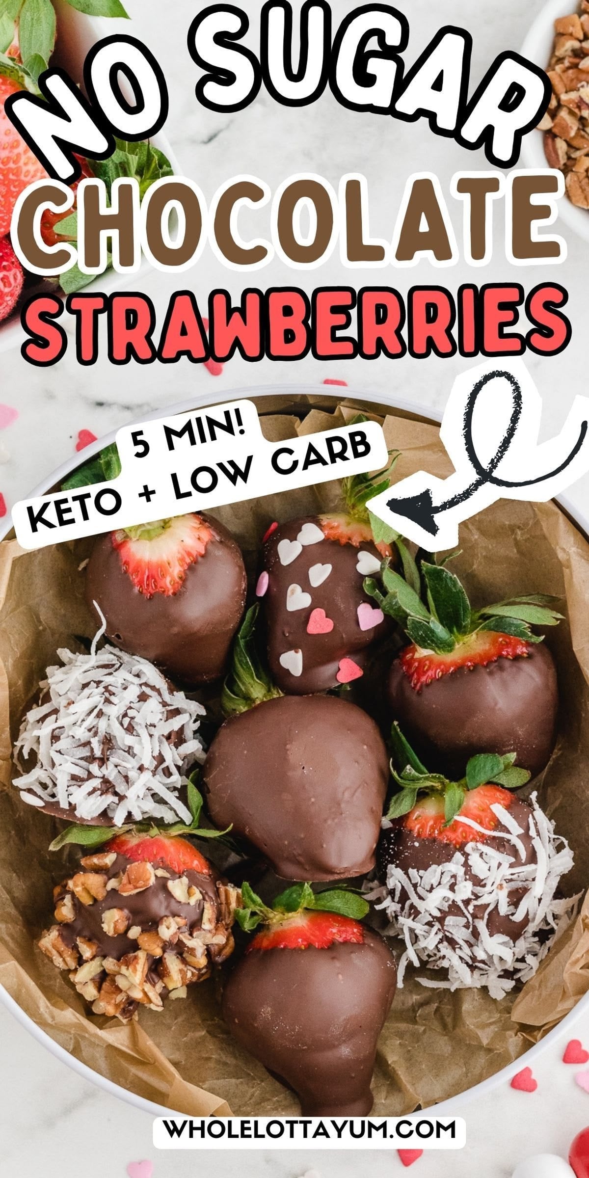 sugar free chocolate covered strawberries pin for Pinterest that's a healthy  low carb keto snack