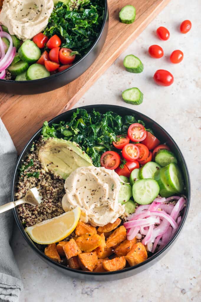 mediterranean bowl being served.