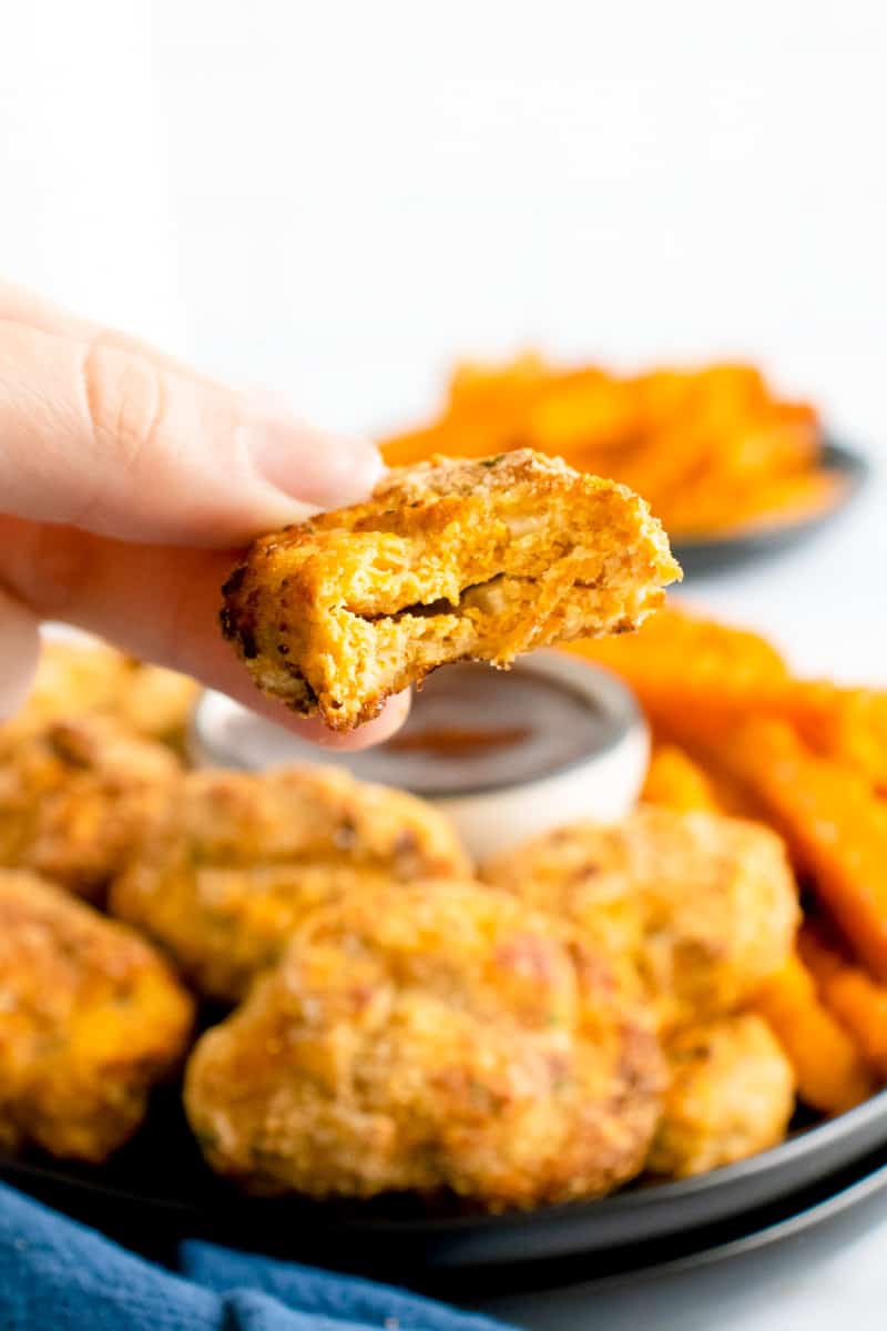 a chicken nugget with a bite taken out.