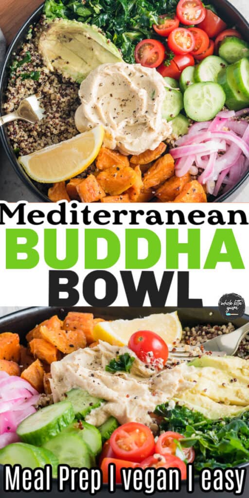 healthy buddha bowl with quinoa and sweet potatoes pin