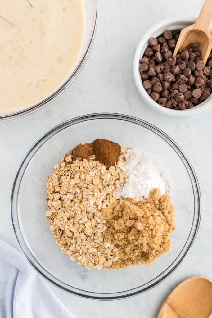 Ingredients being mixed together in a large bowl.