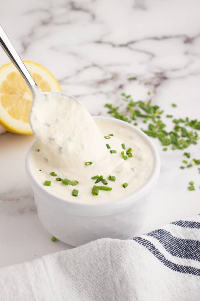 creamy horseradish sauce in a bowl.