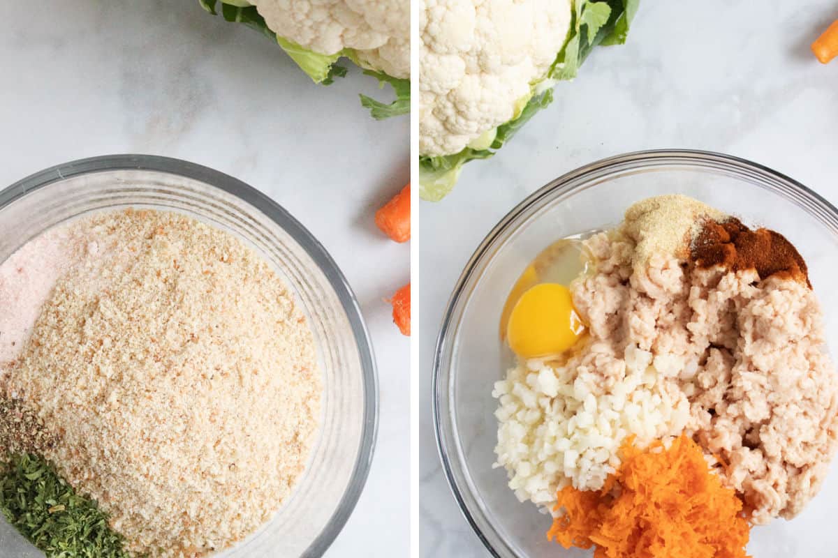 chicken nugget ingredients being mixed up in a bowl.