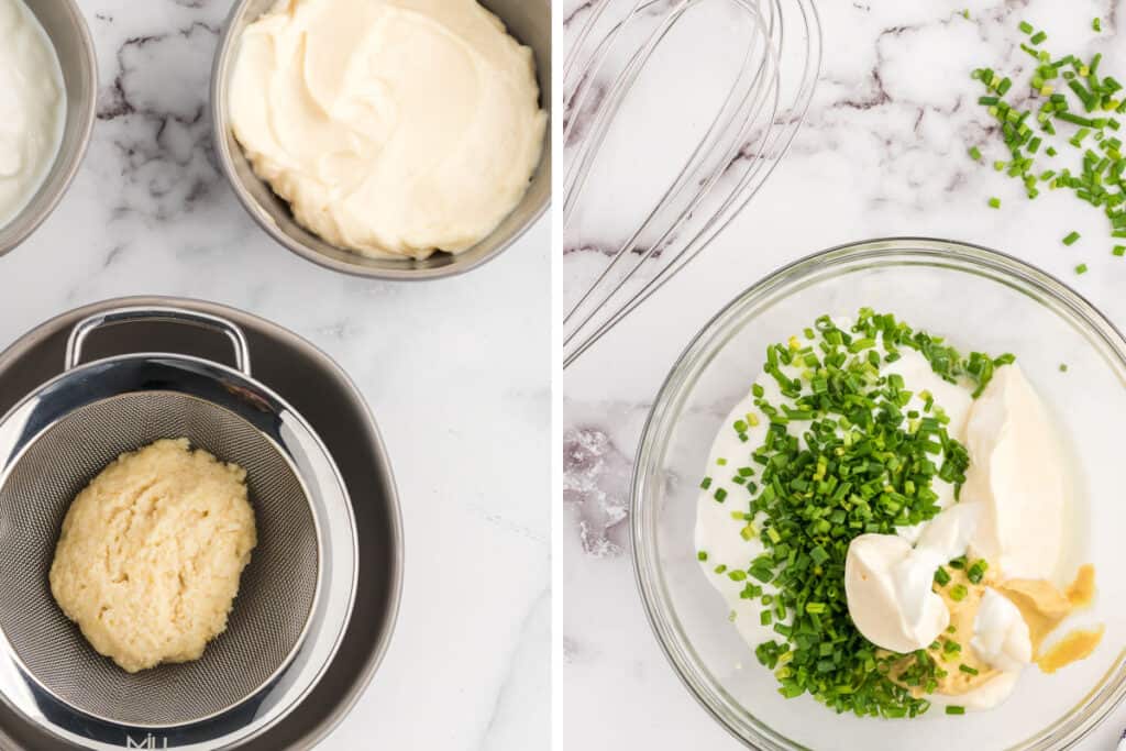 process of mixing together the horseradish sauce.