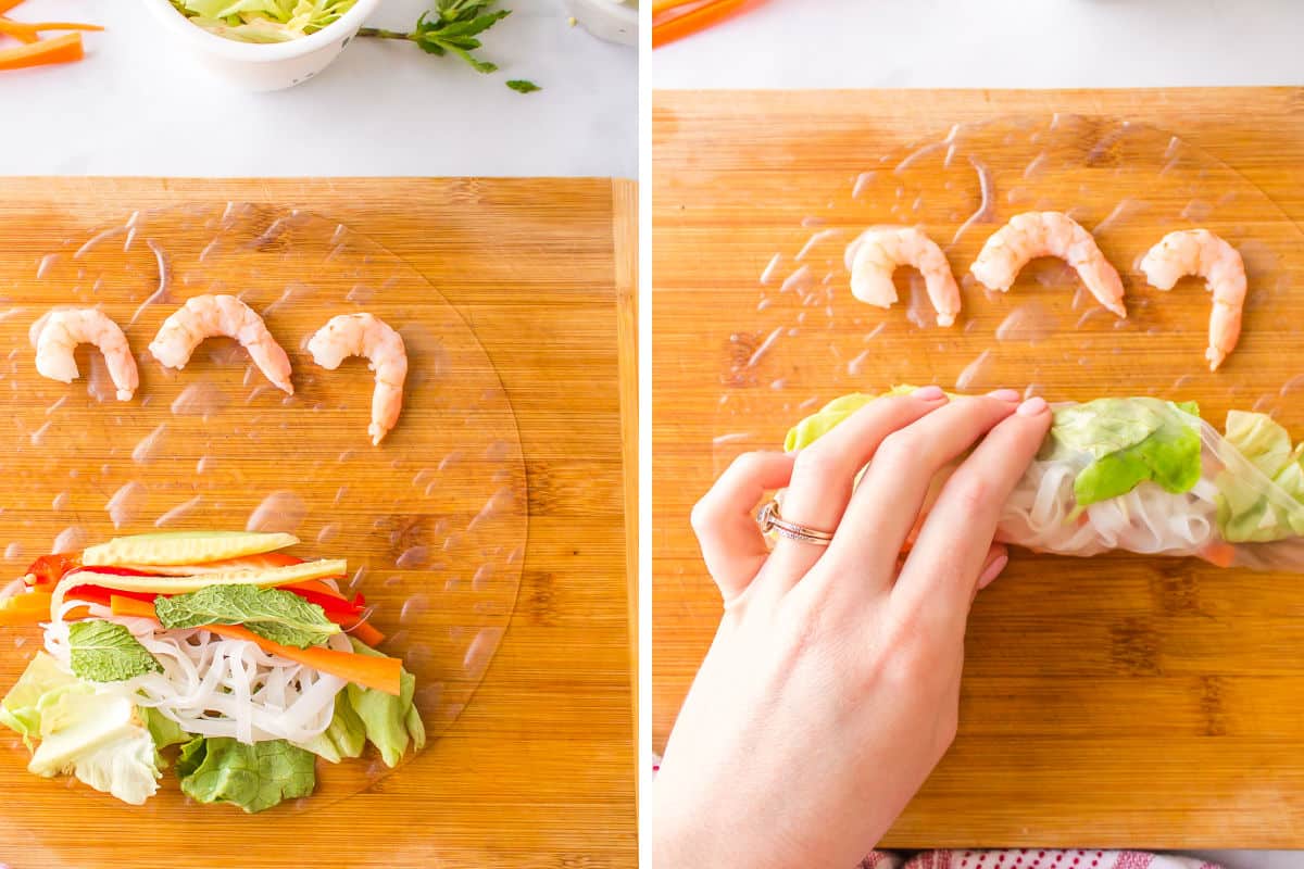 Showing how to wrap your spring roll.