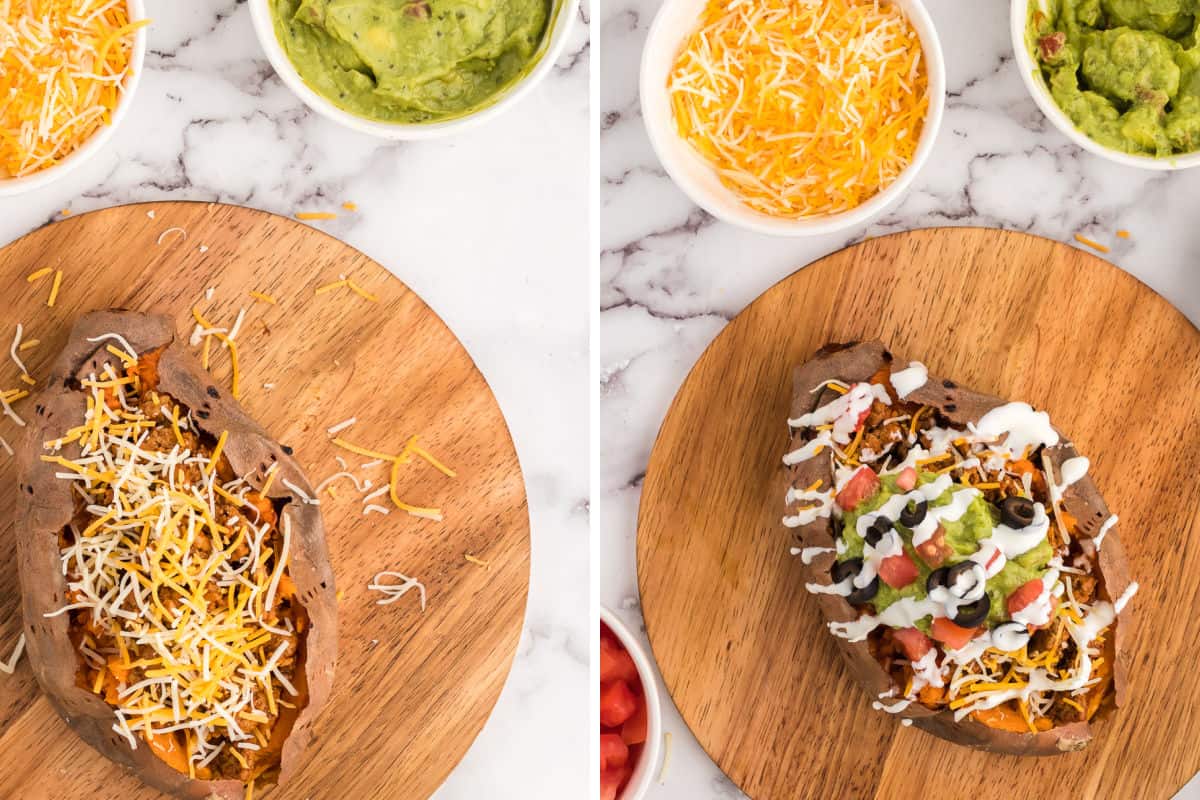 Assembly of the stuffed sweet potato.