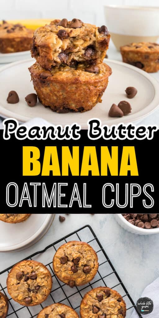 peanut butter banana oatmeal cups with chocolate chips pin