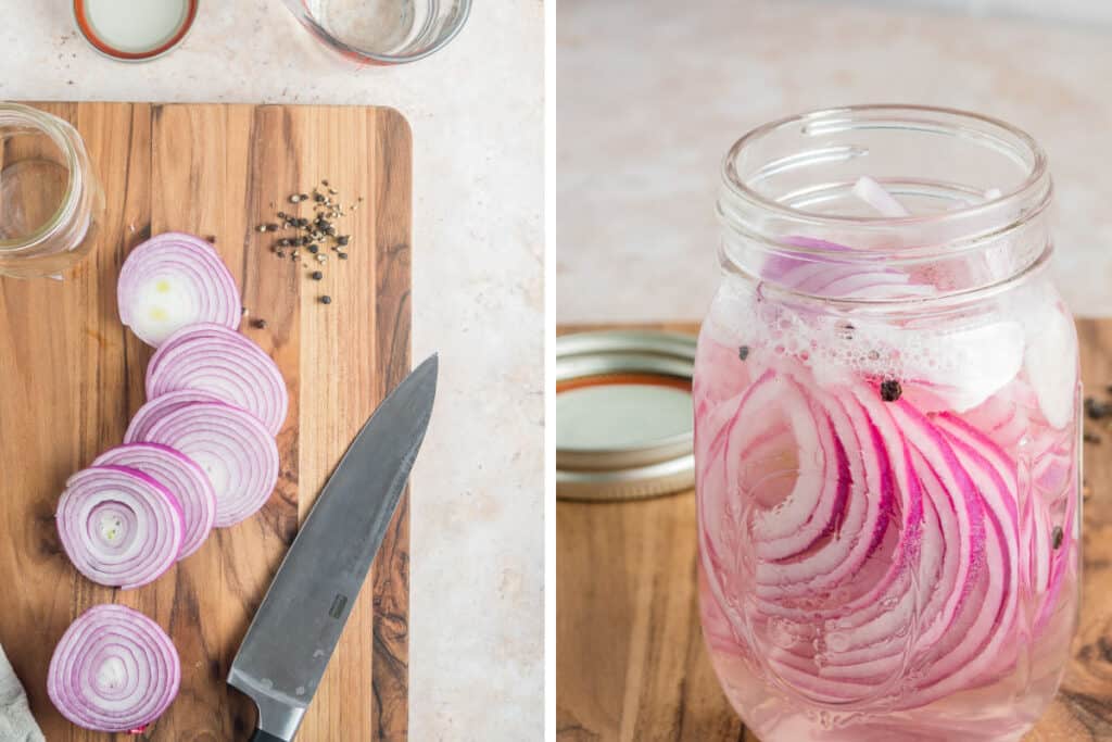 slicing and jarring of quick pickled onions.