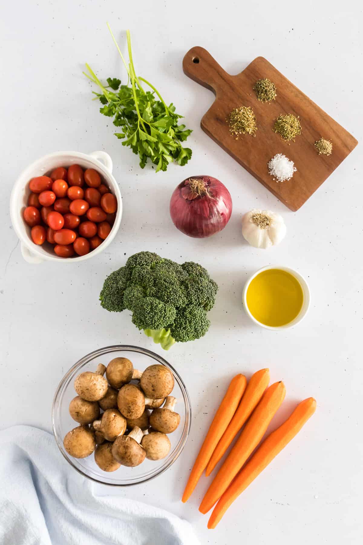 Roasted sheet pan veggie ingredients.