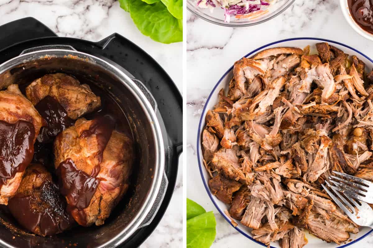 Using an instant pot to cook the pork for easy shredding.