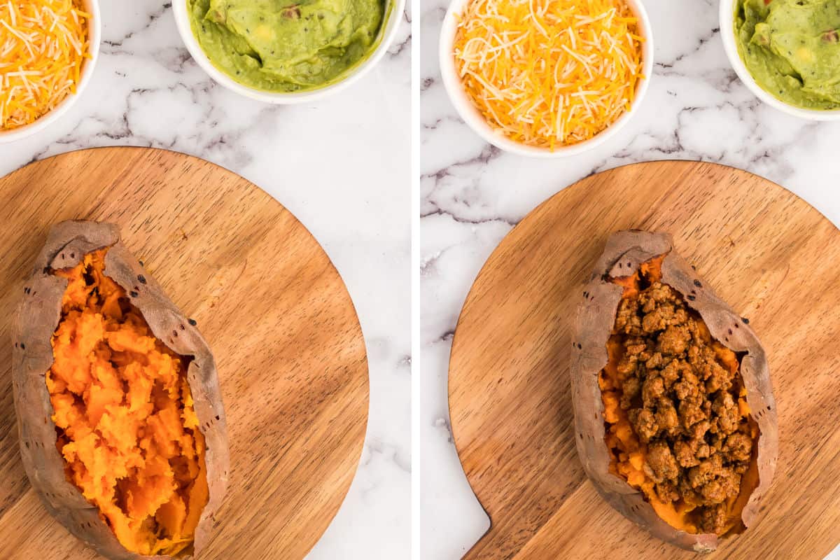 Assembly of the stuffed sweet potato.