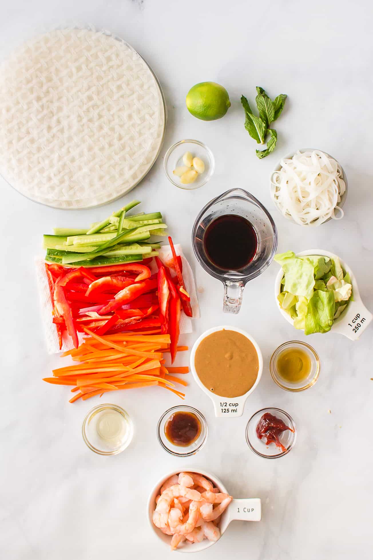 spring rolls with shrimp ingredients.