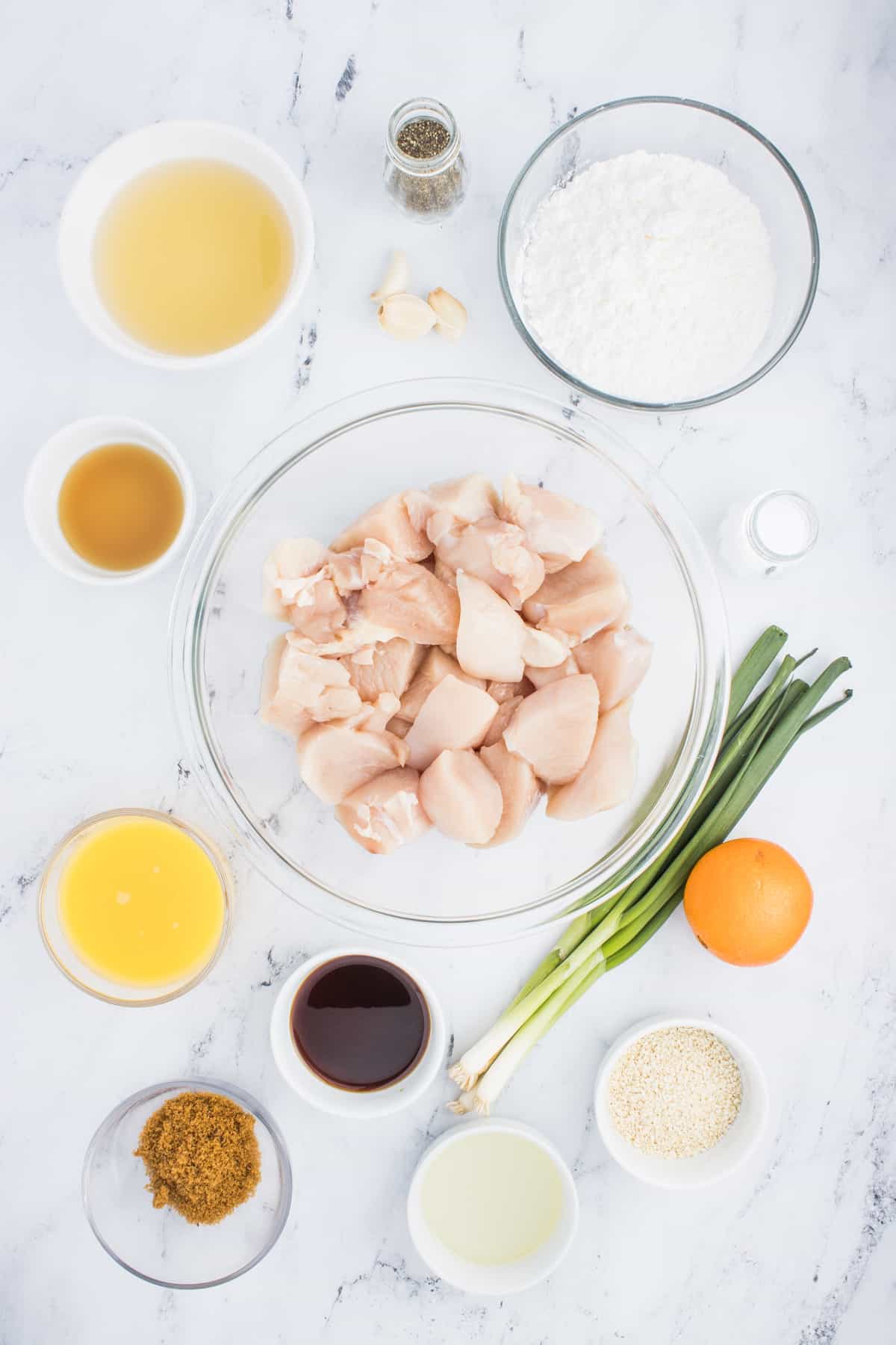 Air fryer orange chicken ingredients.