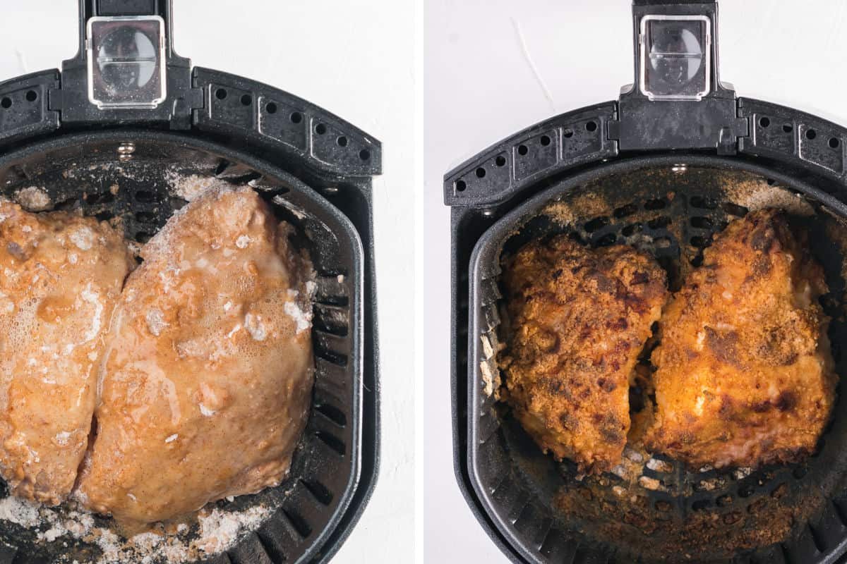 Before and after of the crispy chicken being air fried.