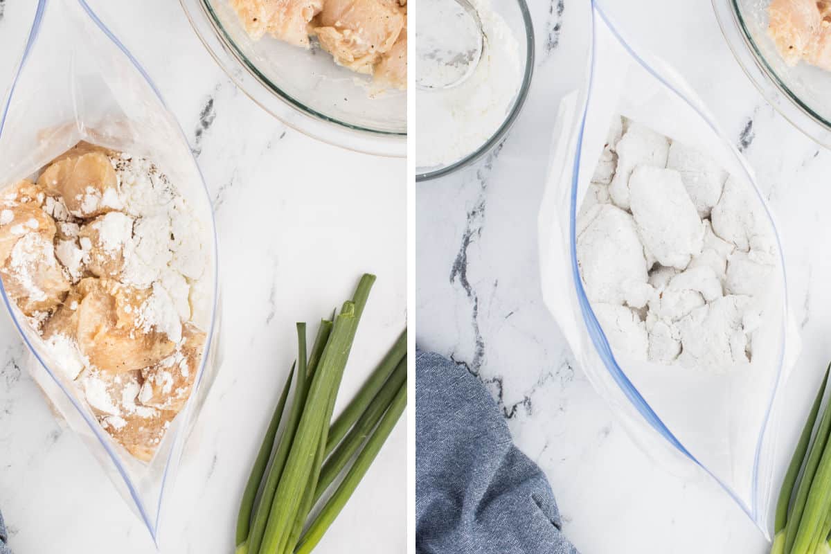 Air fryer orange chicken breading process.