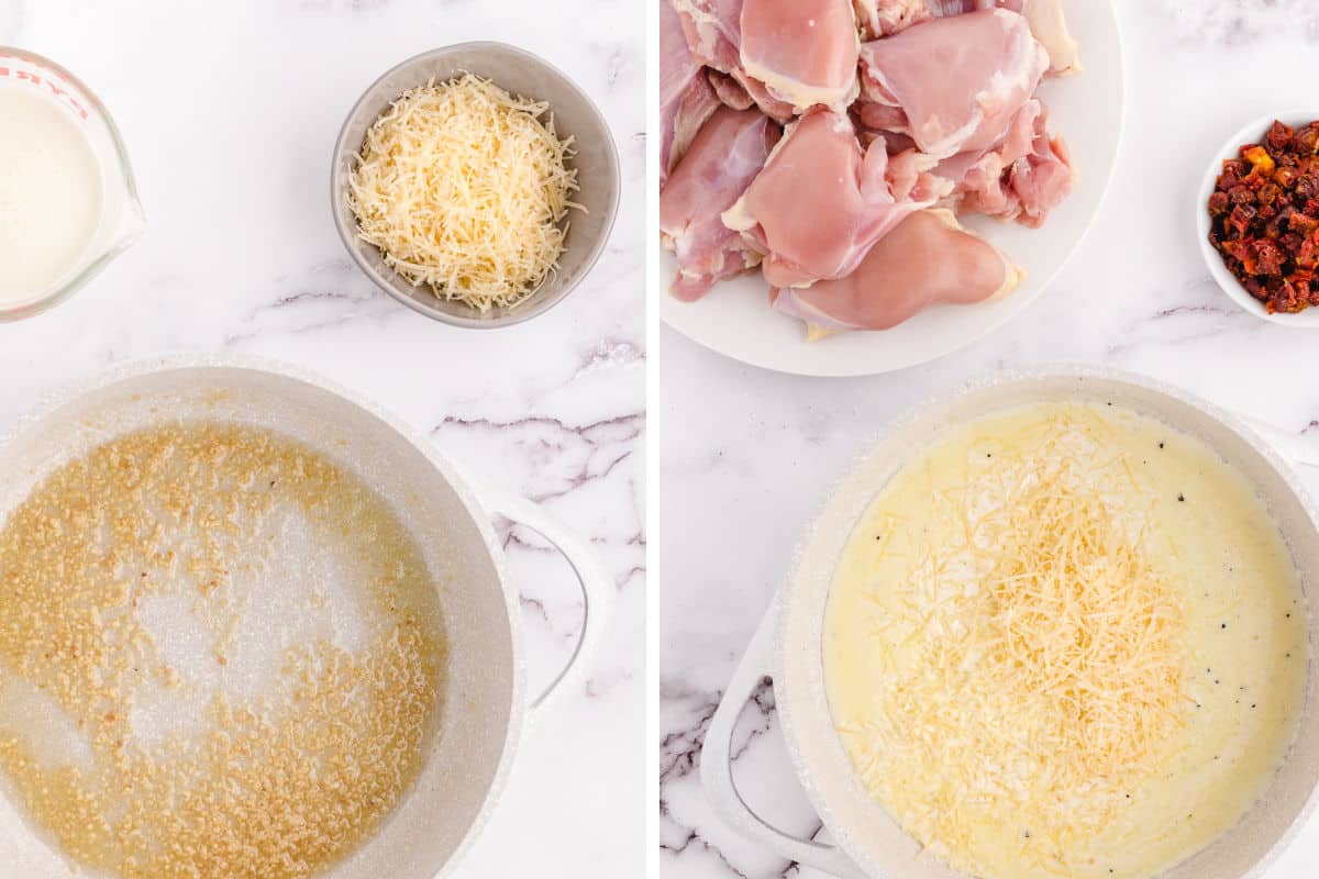Prepping the cheese sauce for tuscan chicken.