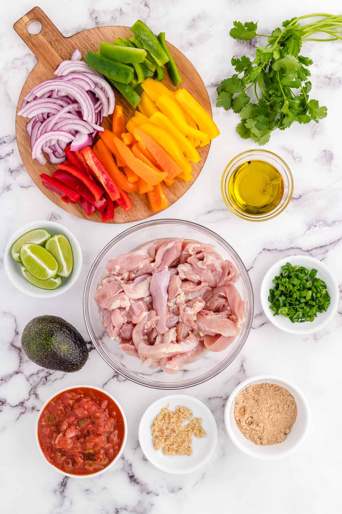 fajitas bowl meal prep ingredients.