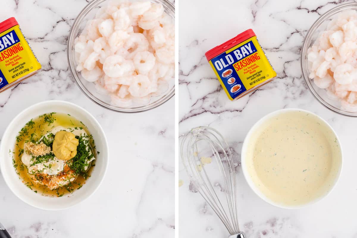 prep of the shrimp salad dressing.