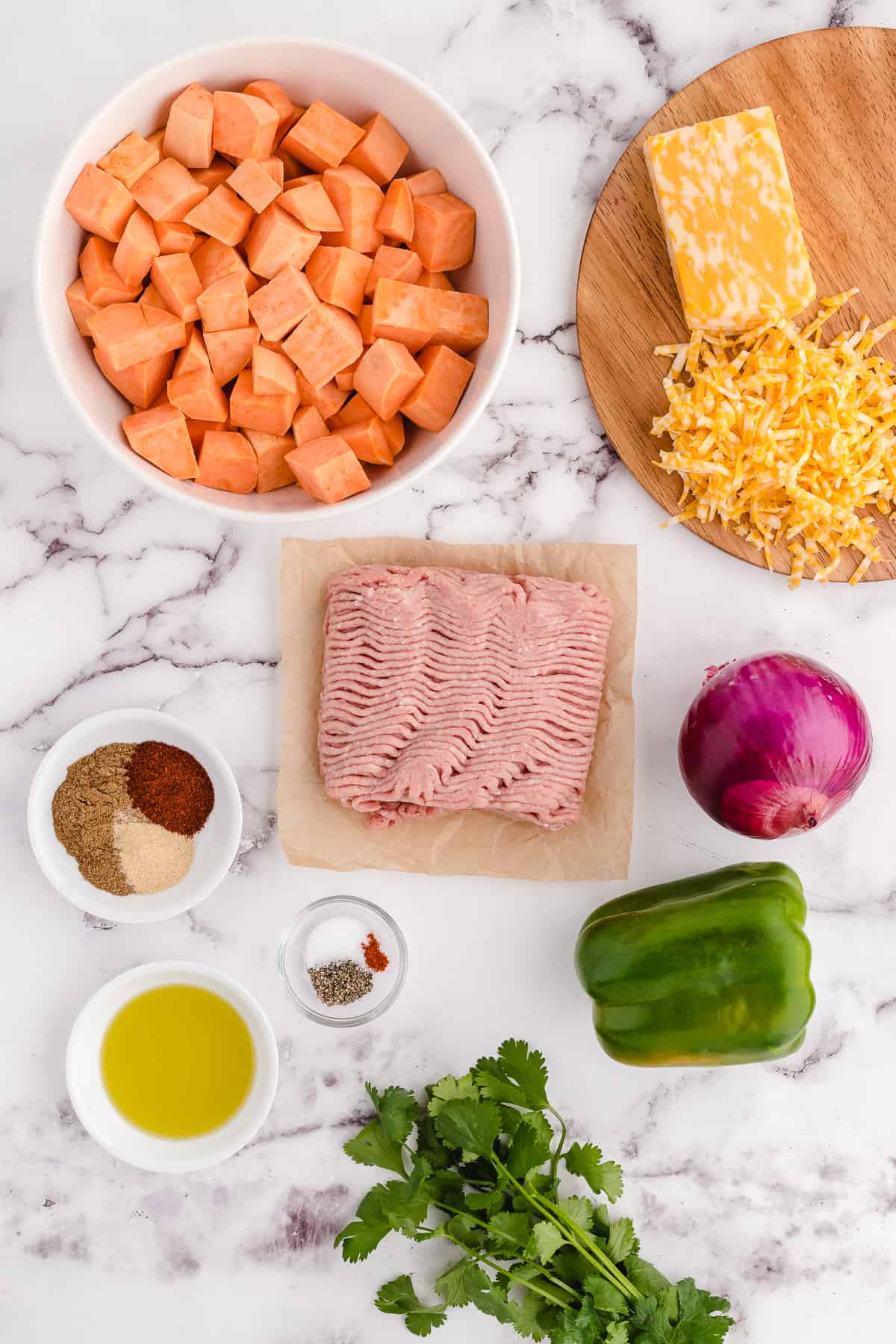Sweet potato turkey hash ingredients.