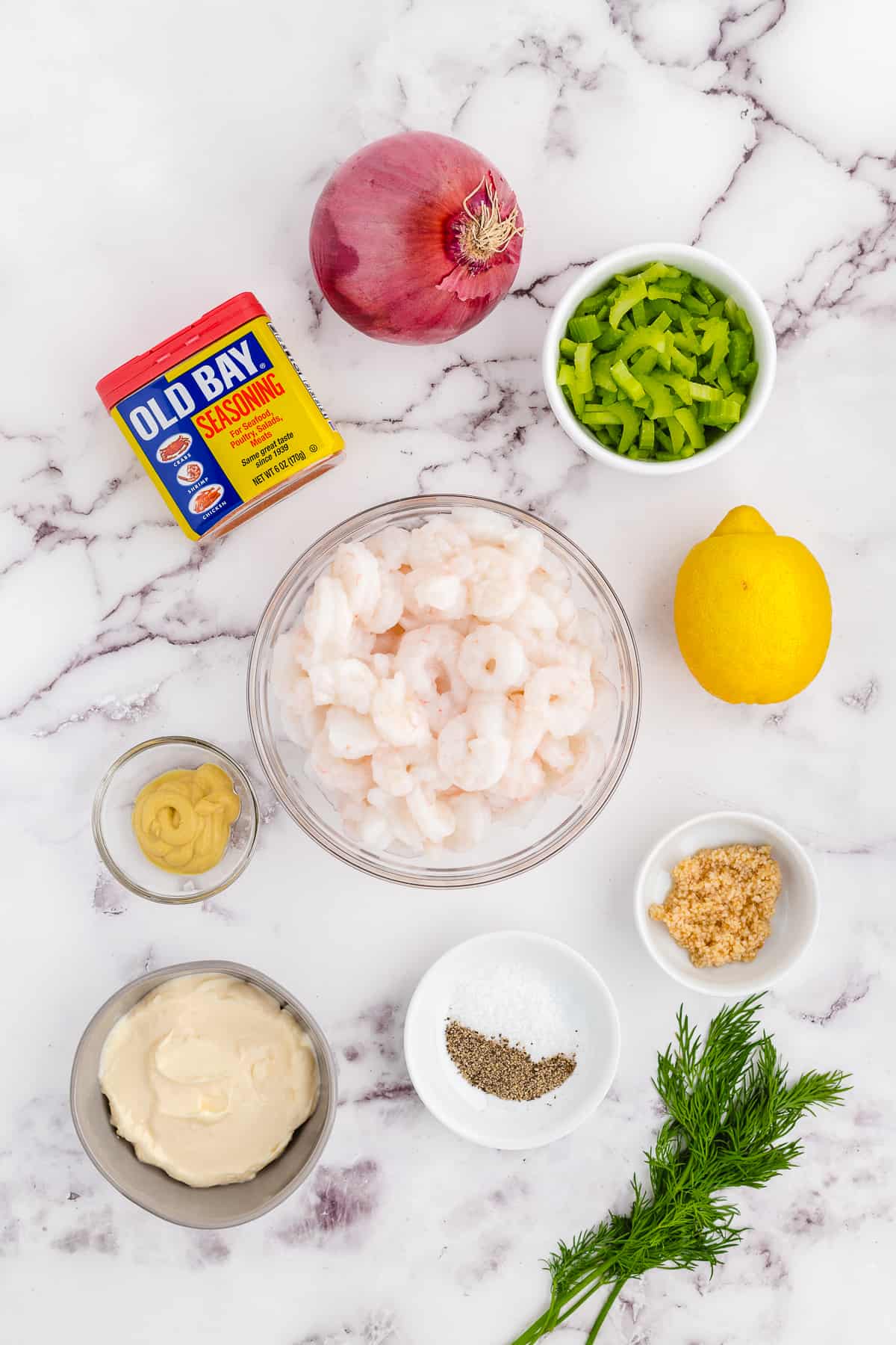 cold shrimp salad inredients.
