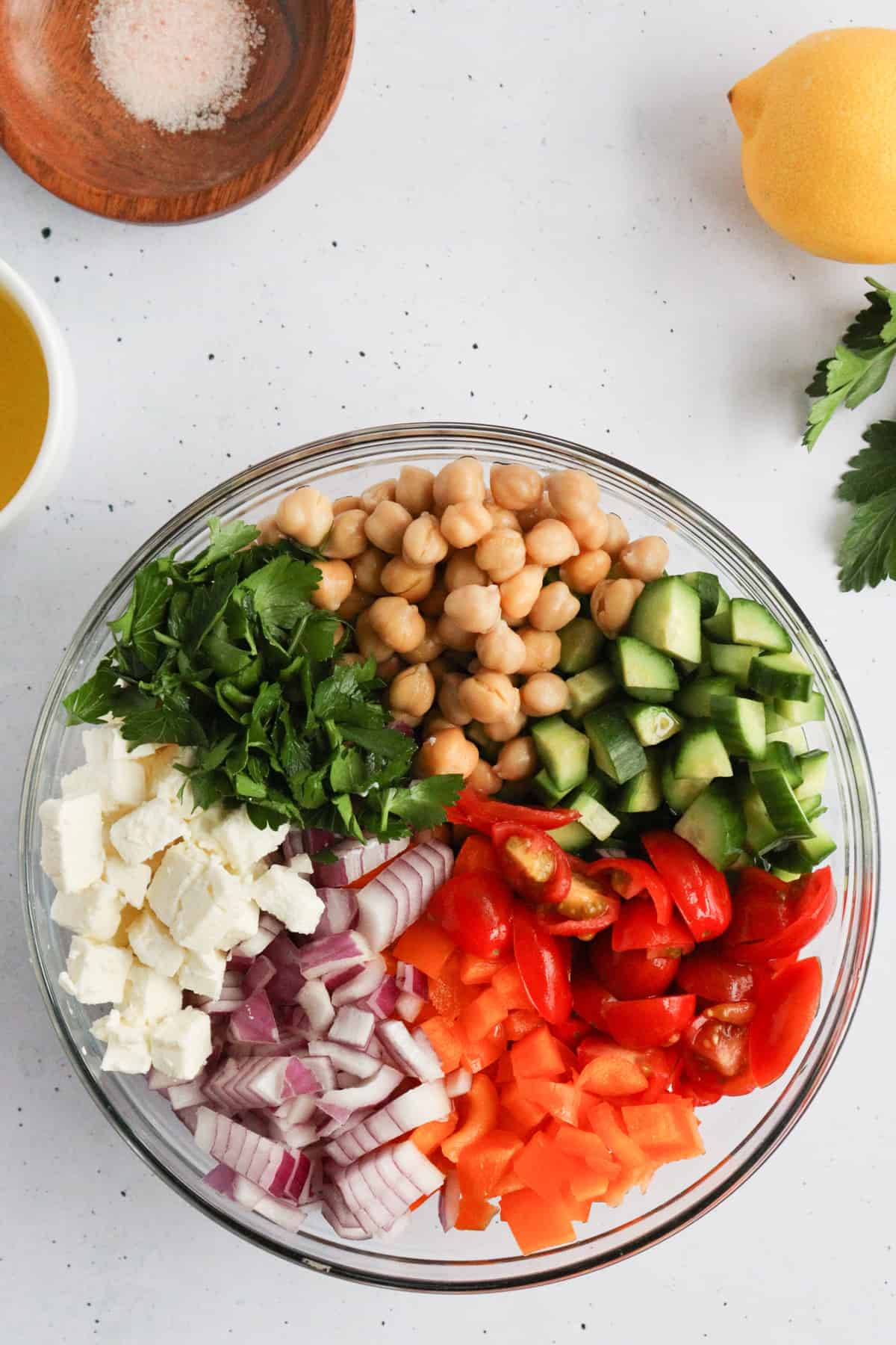 A bowl of fresh salad ingredients.