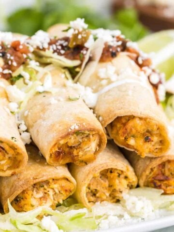 Platter of homemade air fryer chicken taquitos.