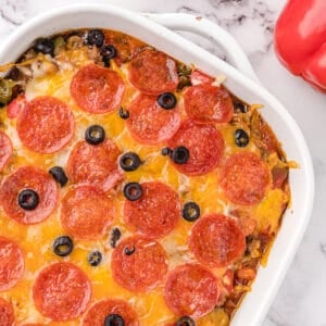keto pizza casserole recipe ready to serve 6