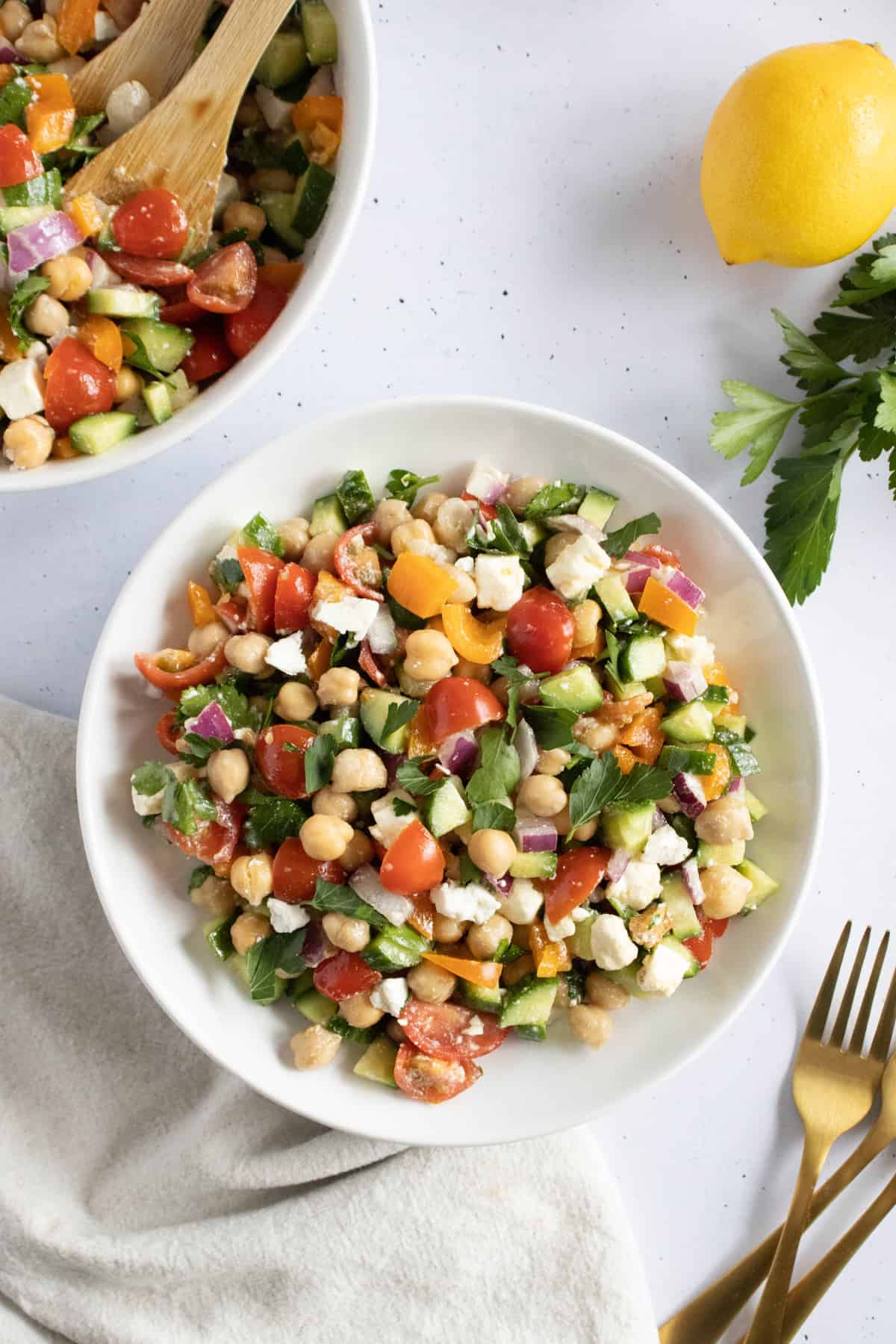 mediterranean chick pea salad being served.