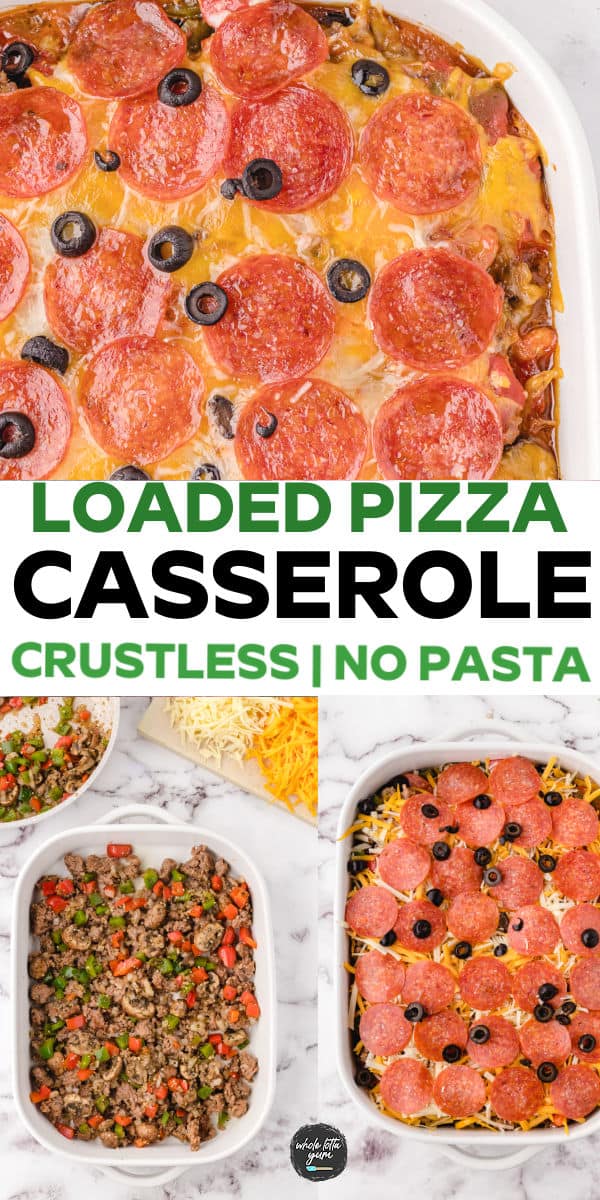 high protein crustless pizza casserole recipe image for social media