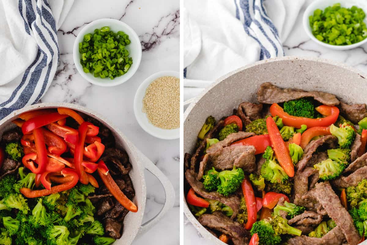 orange beef 5 veggies in bowl