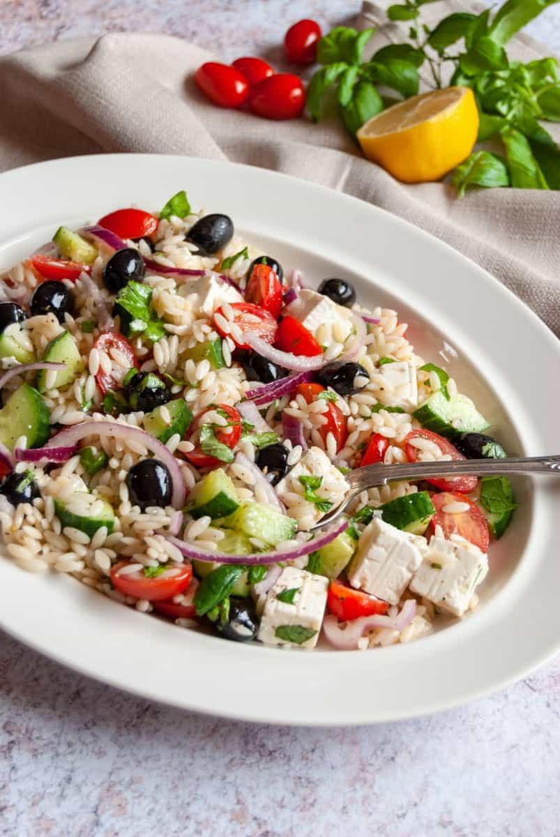 Greek Orzo Salad healthy lunch recipe