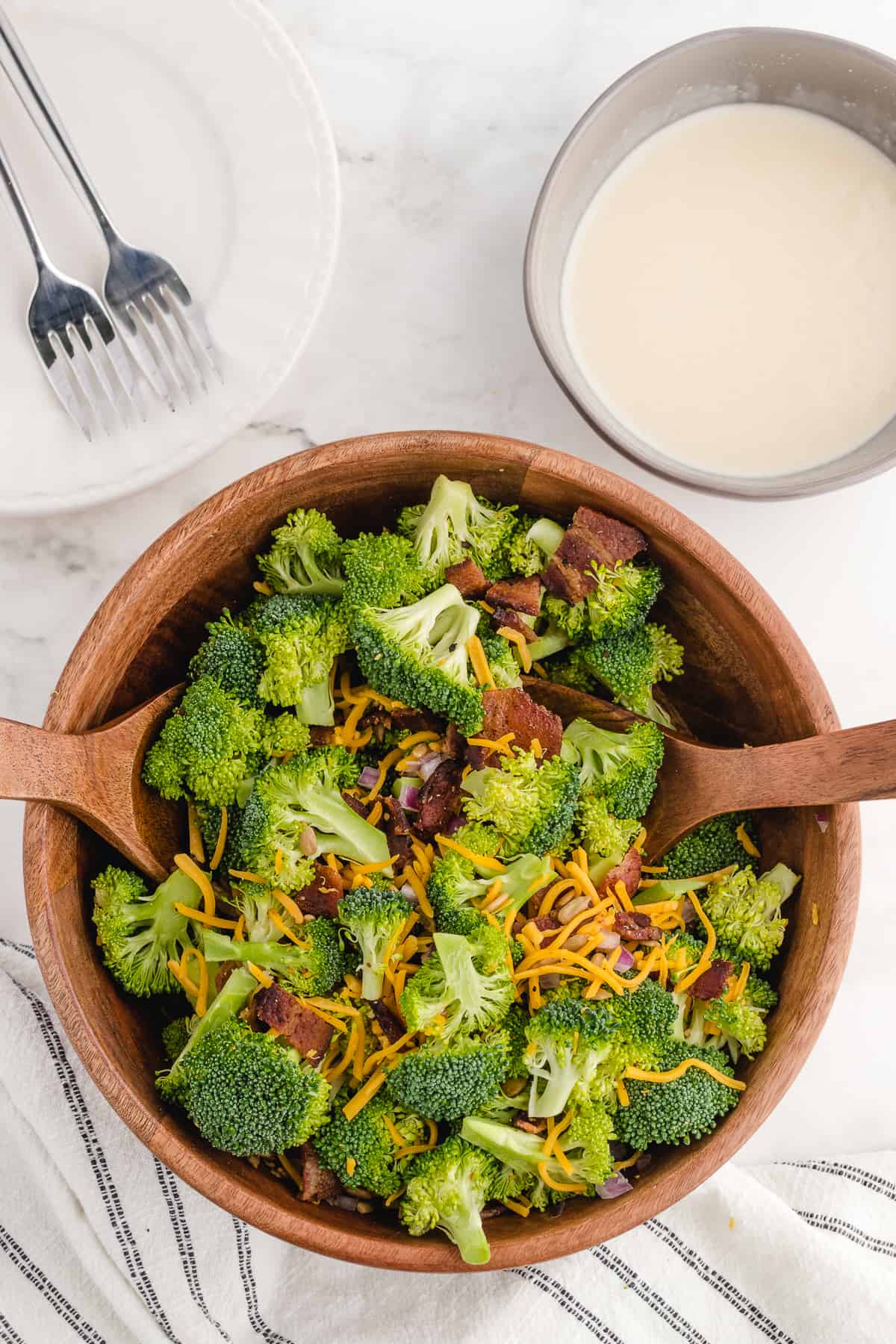 raw broccoli salad ready to toss