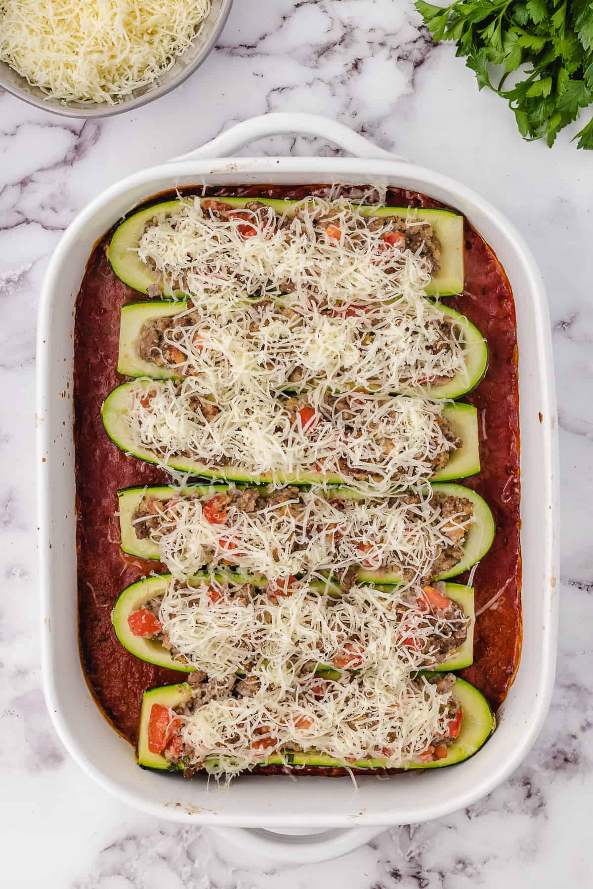 LR Italian CHicken Stuffed Zucchini 5 parmesan and meat added to dish