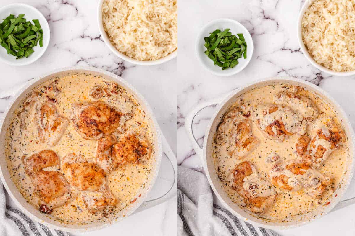 add the chicken back to the pan for marry me chicken