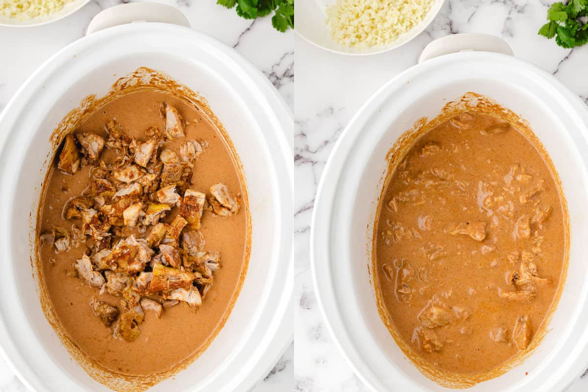 shred chicken in butter chicken sauce 