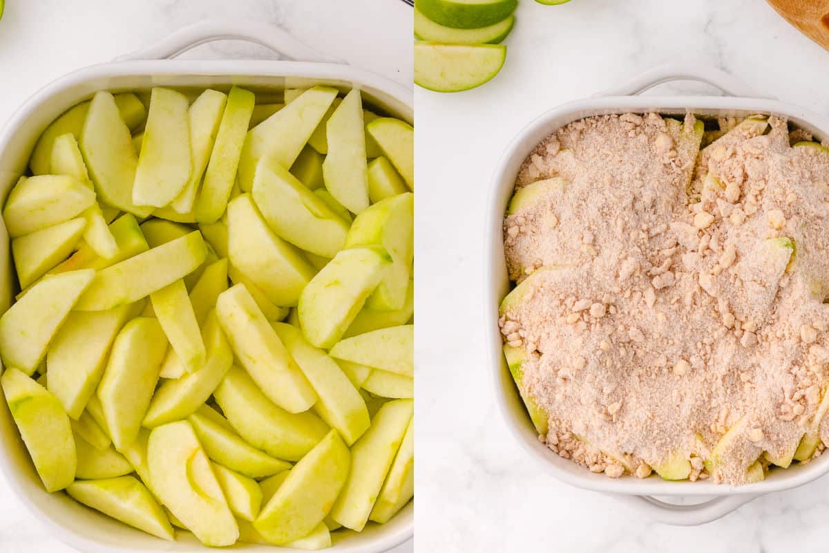 apple crisp recipe without oats apples in a bowl