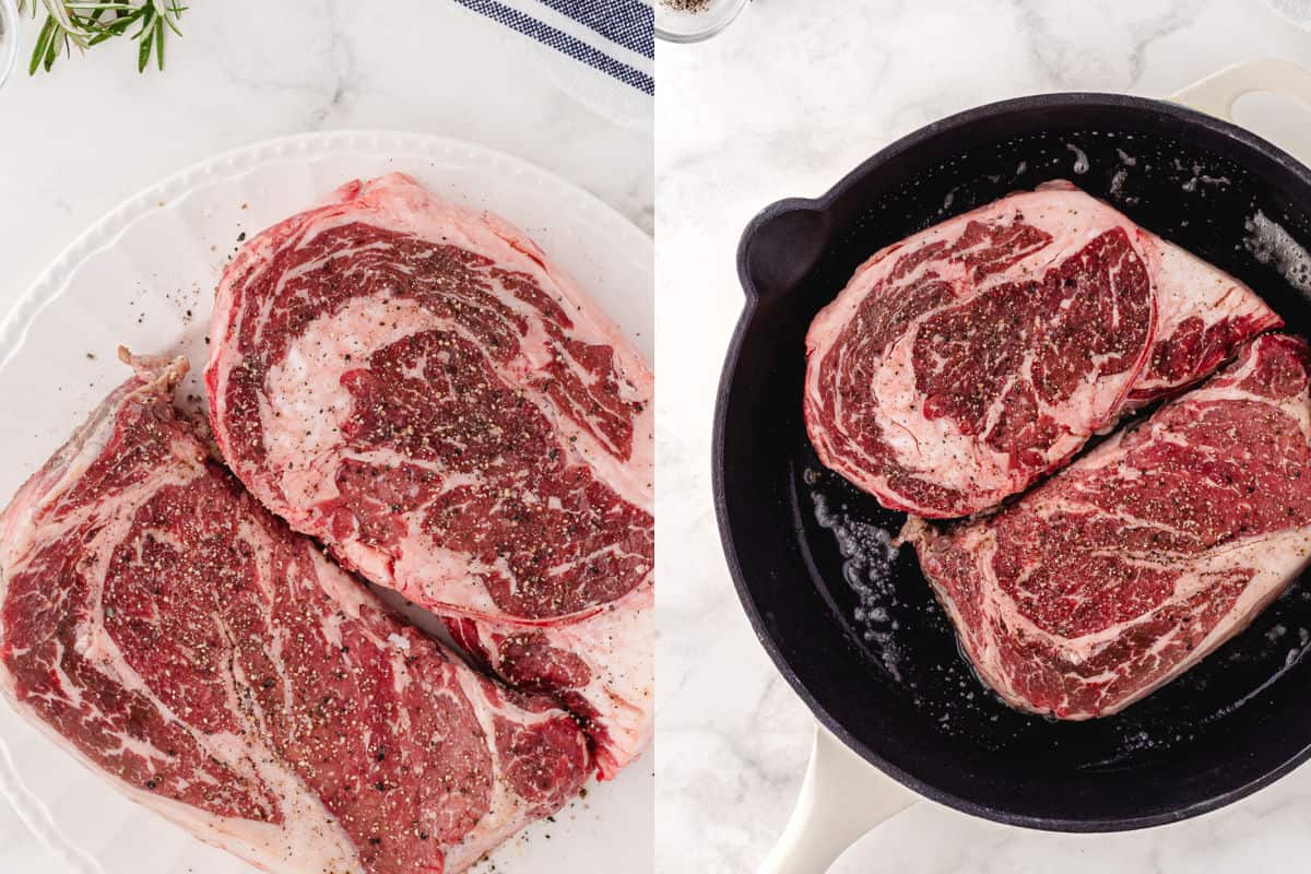 season the cast iron steak in a pan